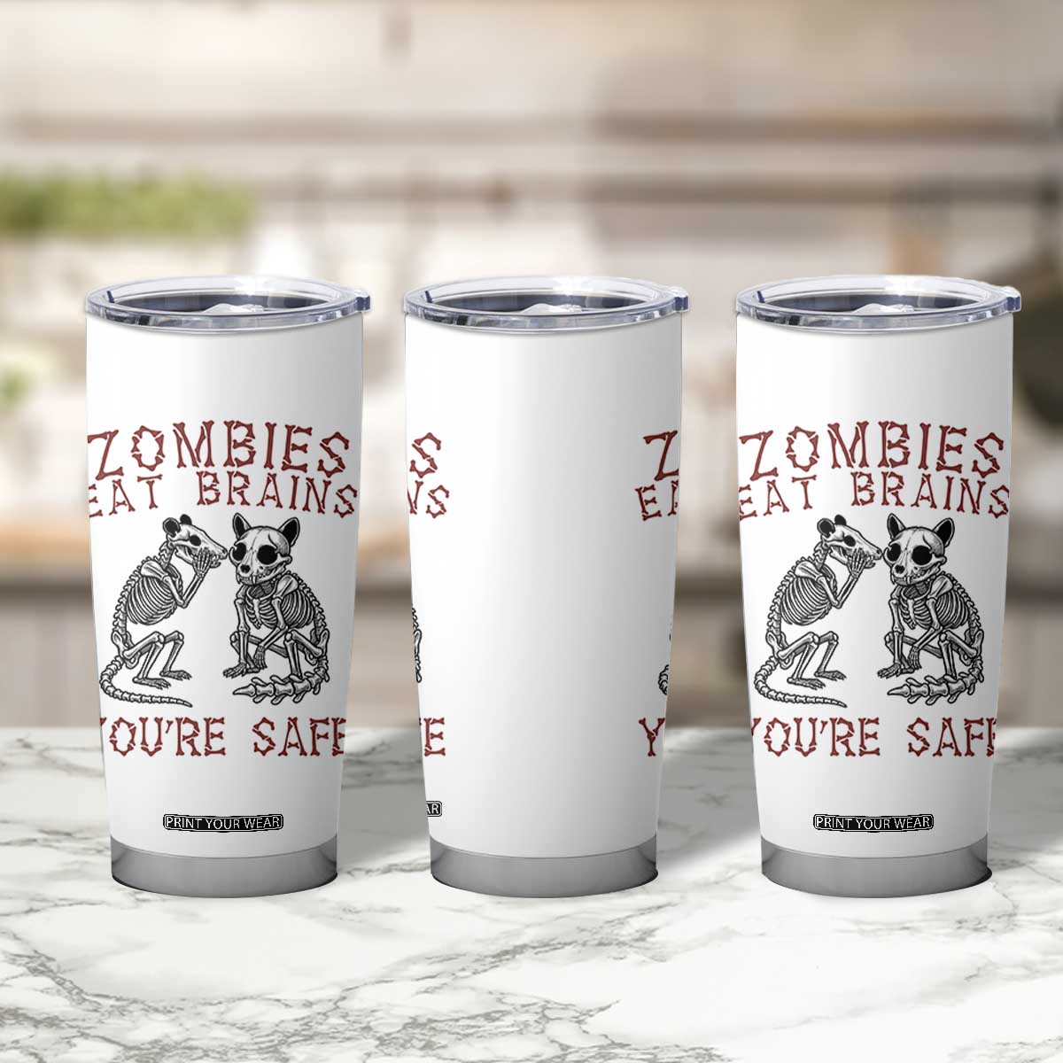 Funny Opossum Raccoon Skeleton Tumbler Cup Zombies Eat Brains Dont Worry You Are Safe TS12 Print Your Wear