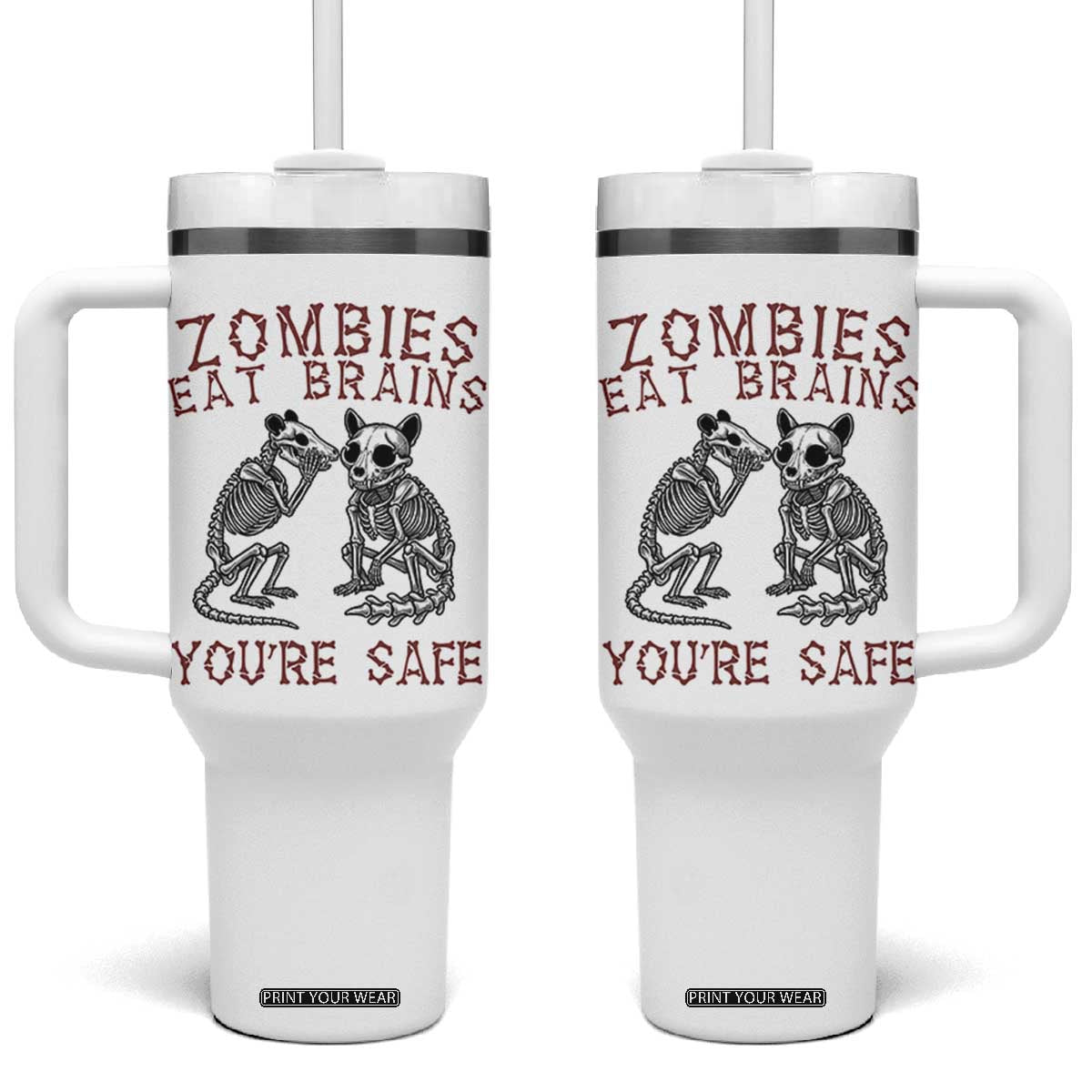 Funny Opossum Raccoon Skeleton Tumbler With Handle Zombies Eat Brains Dont Worry You Are Safe TS12 One Size: 40 oz White Print Your Wear
