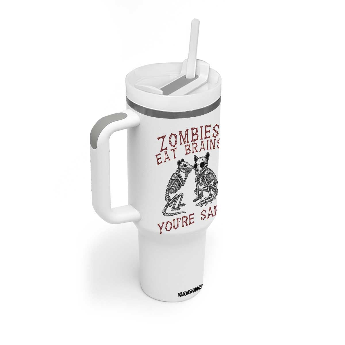 Funny Opossum Raccoon Skeleton Tumbler With Handle Zombies Eat Brains Dont Worry You Are Safe TS12 Print Your Wear