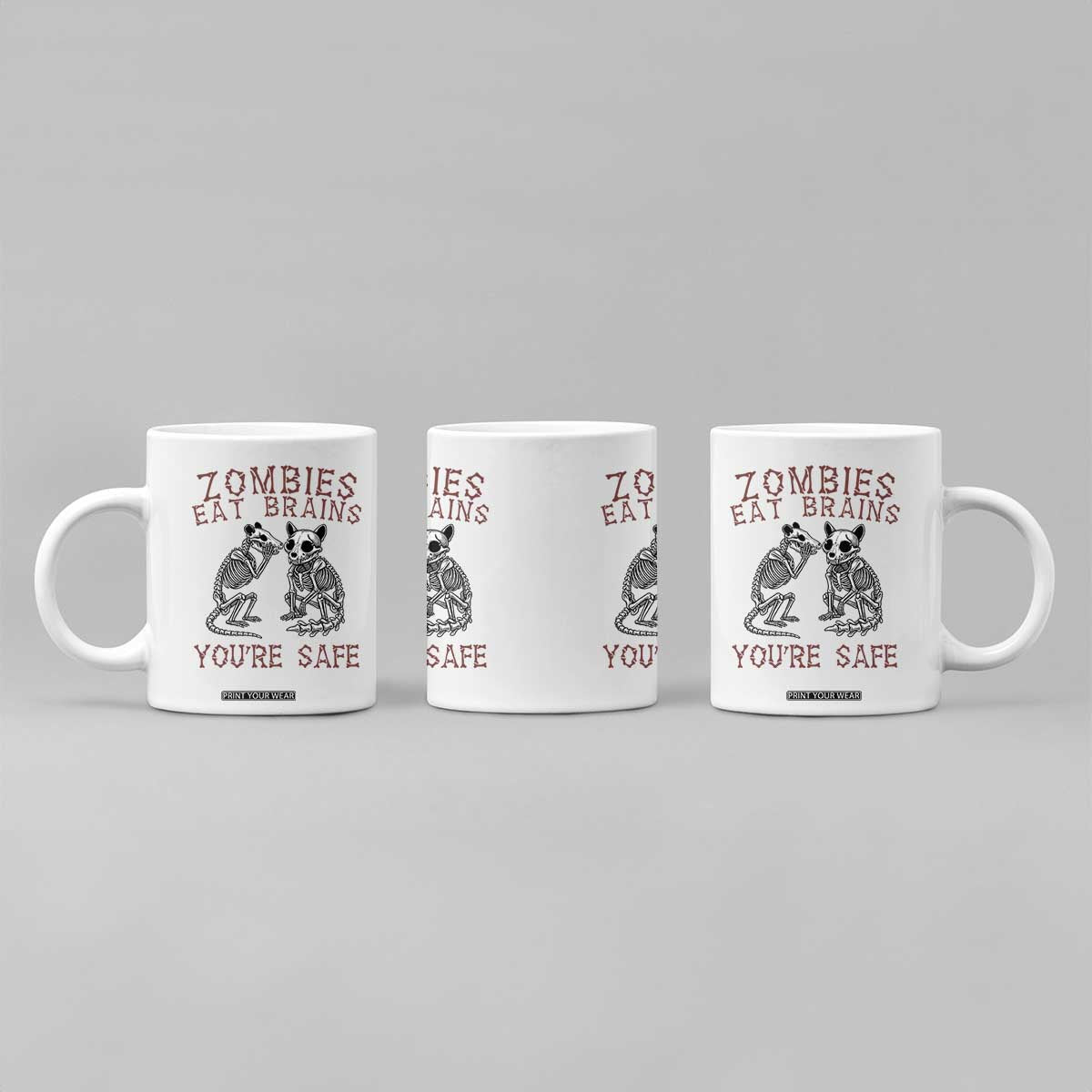 Funny Opossum Raccoon Skeleton Coffee Mug Zombies Eat Brains Dont Worry You Are Safe TS12 Print Your Wear