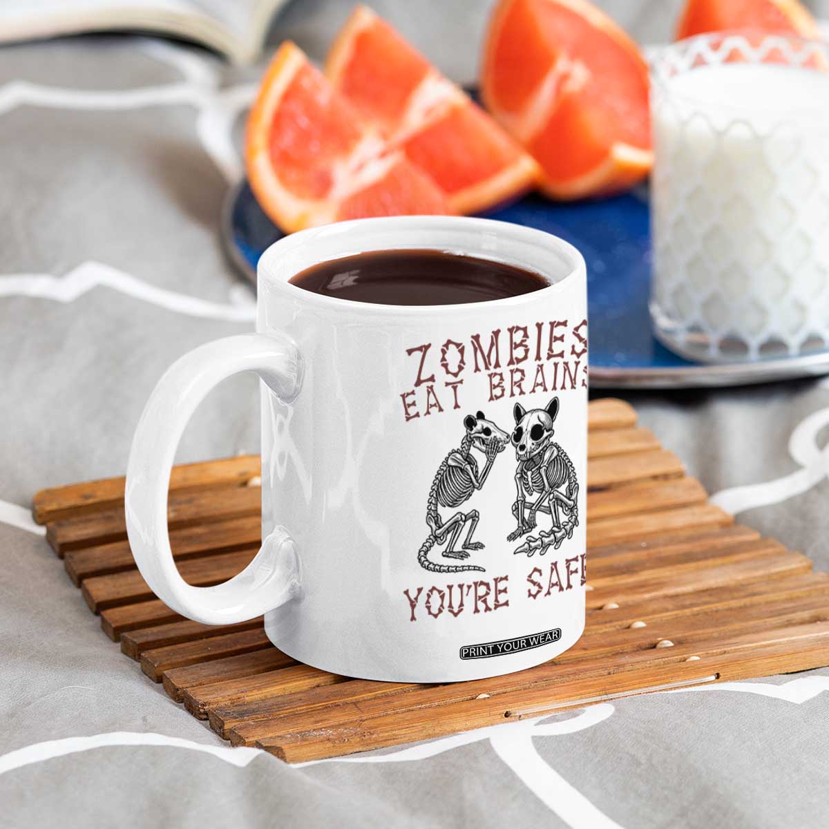 Funny Opossum Raccoon Skeleton Coffee Mug Zombies Eat Brains Dont Worry You Are Safe TS12 Print Your Wear