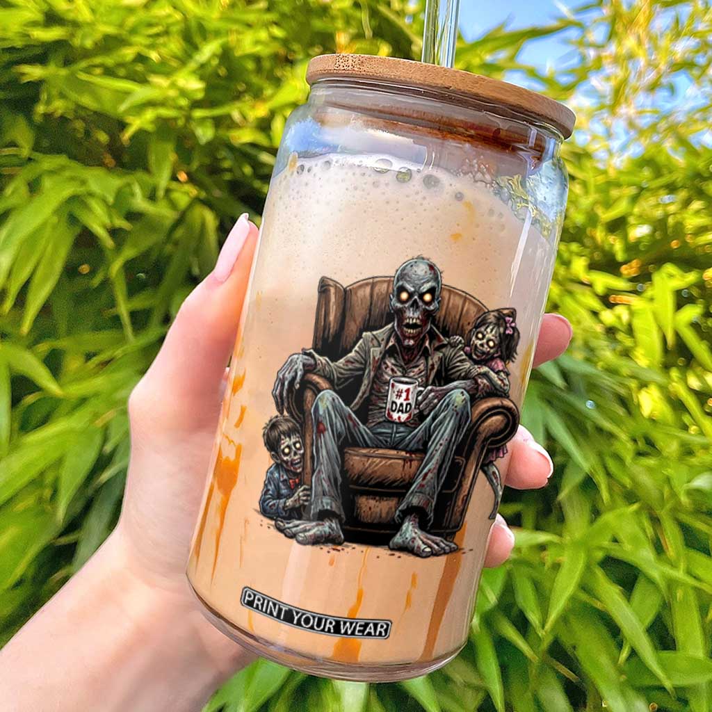 Funny #1 Dad Zombie Horror Glass Can Halloween Family Father Gift