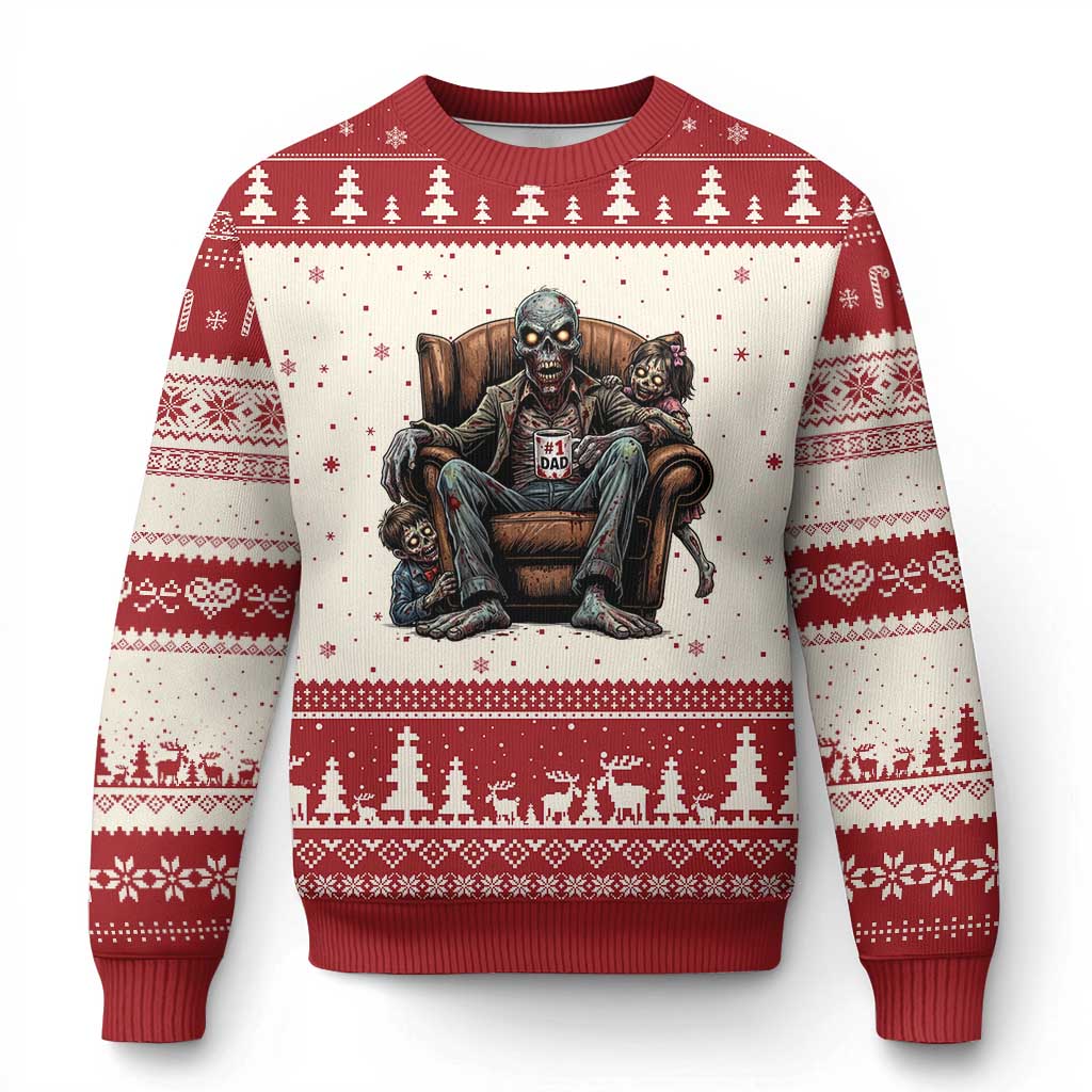 Funny #1 Dad Zombie Horror Ugly Christmas Sweater Halloween Family Father Gift