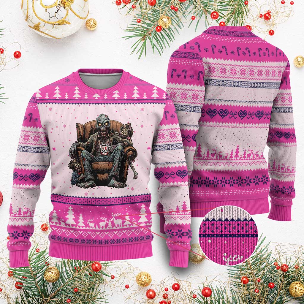 Funny #1 Dad Zombie Horror Ugly Christmas Sweater Halloween Family Father Gift