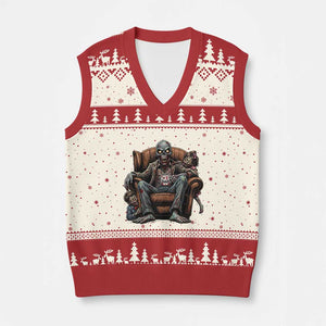 Funny #1 Dad Zombie Horror V-Neck Knit Sweater Vest Halloween Family Father Gift