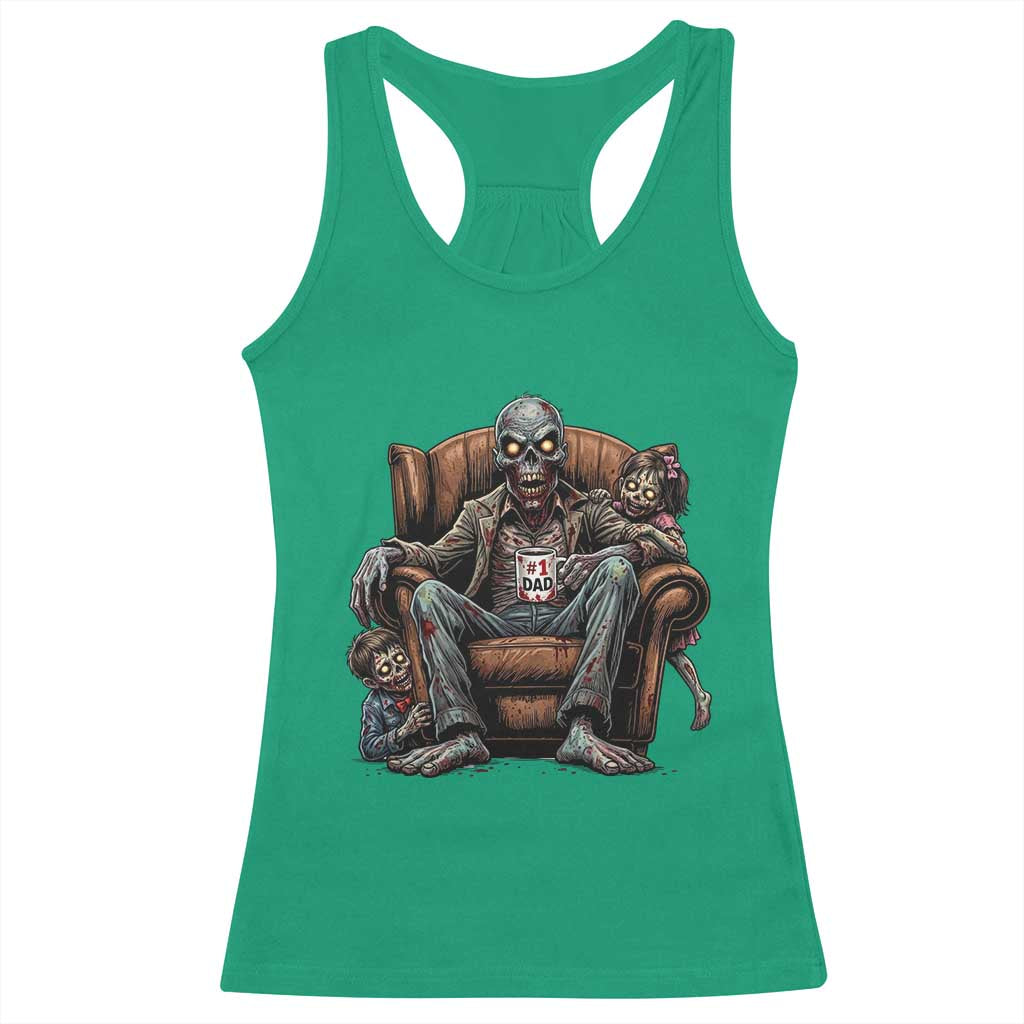 Funny #1 Dad Zombie Horror Racerback Tank Top Halloween Family Father Gift
