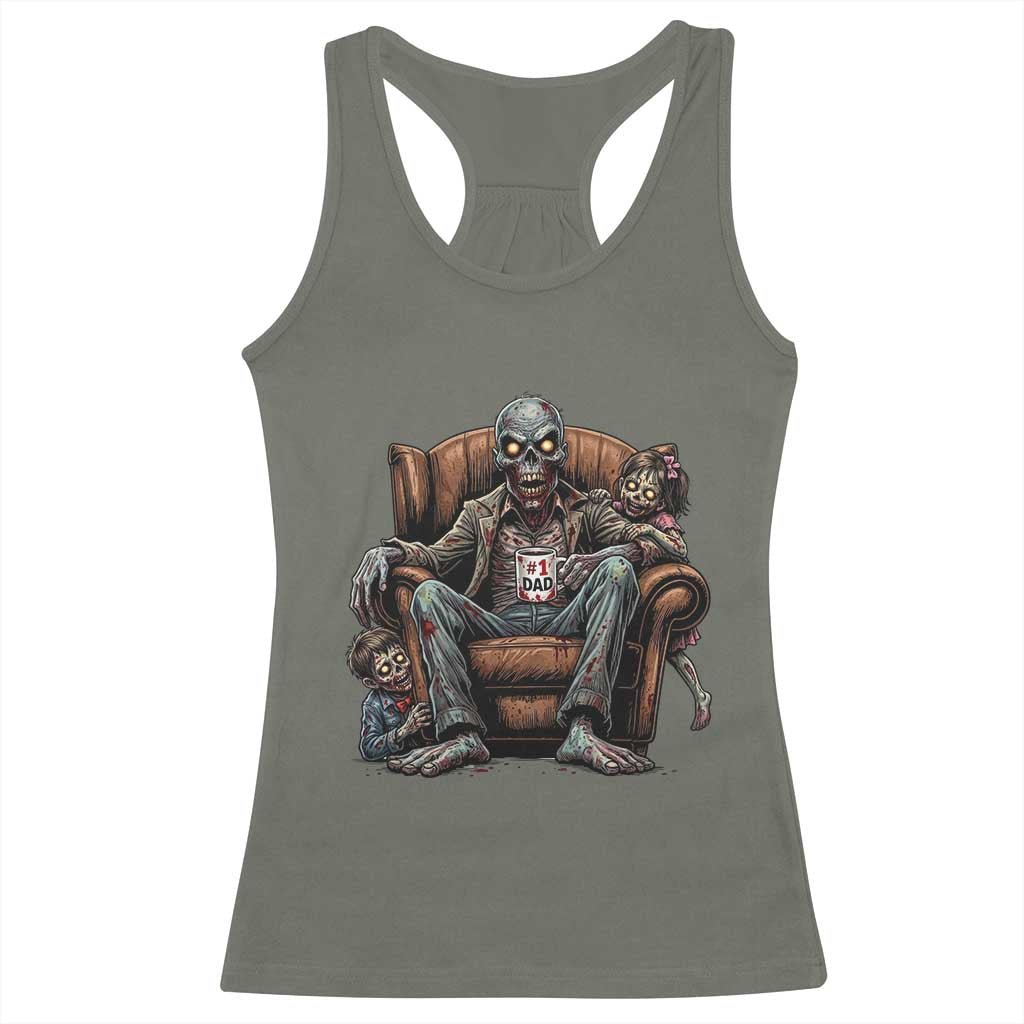 Funny #1 Dad Zombie Horror Racerback Tank Top Halloween Family Father Gift