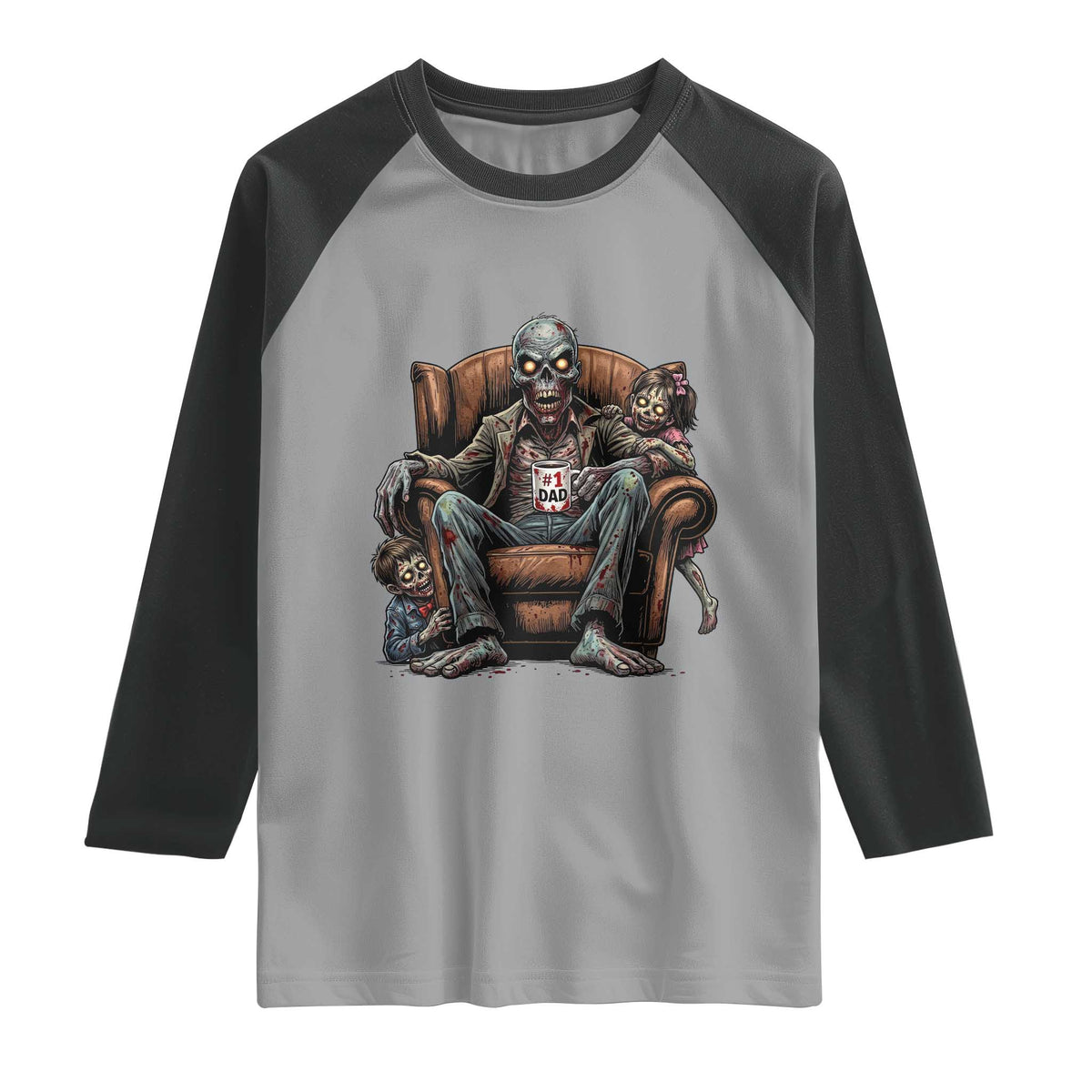Funny #1 Dad Zombie Horror Raglan Shirt Halloween Family Father Gift
