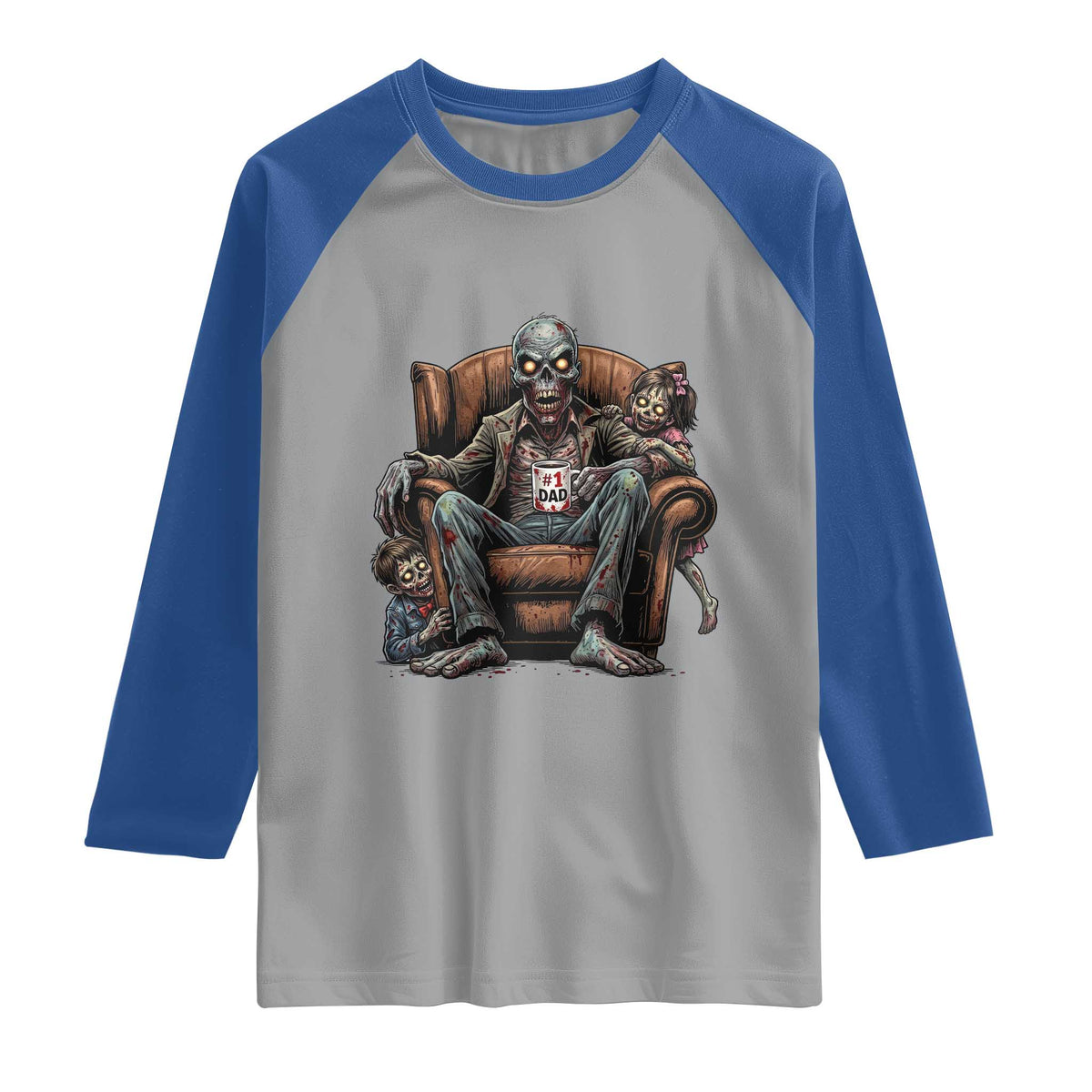 Funny #1 Dad Zombie Horror Raglan Shirt Halloween Family Father Gift