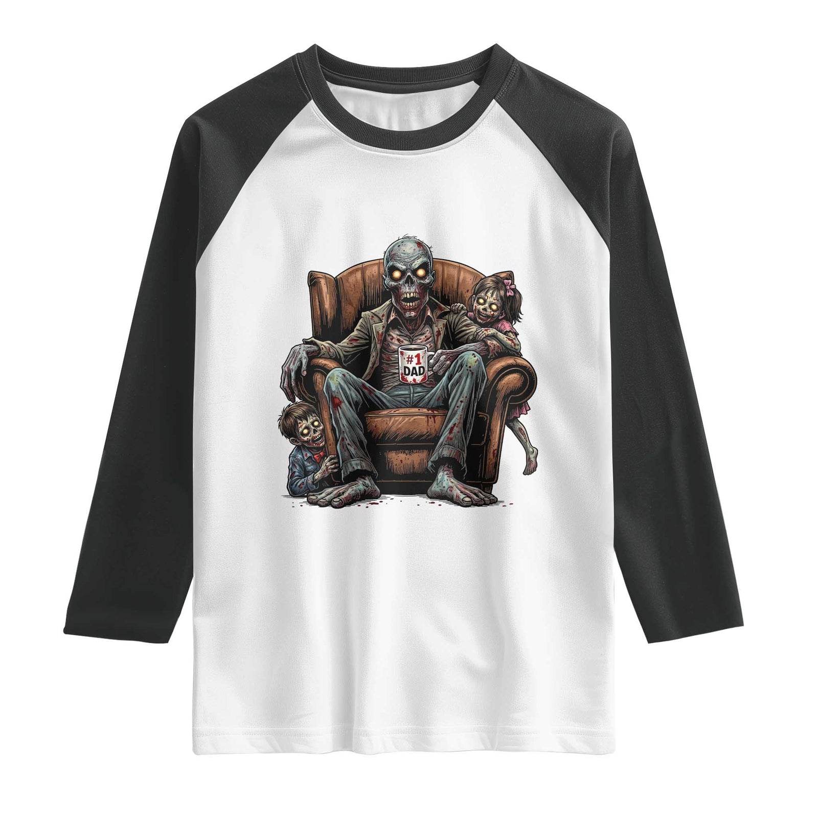 Funny #1 Dad Zombie Horror Raglan Shirt Halloween Family Father Gift
