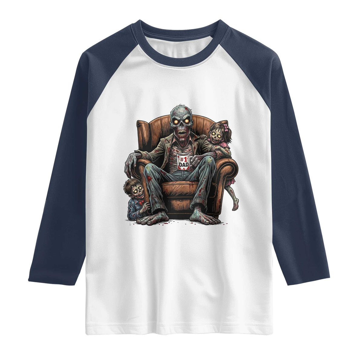 Funny #1 Dad Zombie Horror Raglan Shirt Halloween Family Father Gift