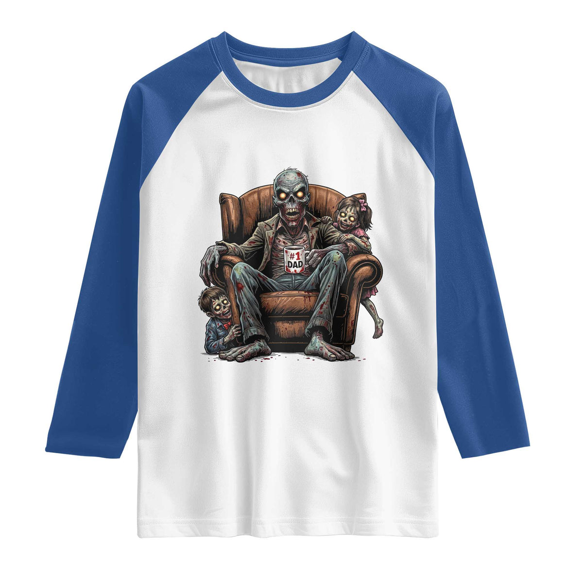 Funny #1 Dad Zombie Horror Raglan Shirt Halloween Family Father Gift