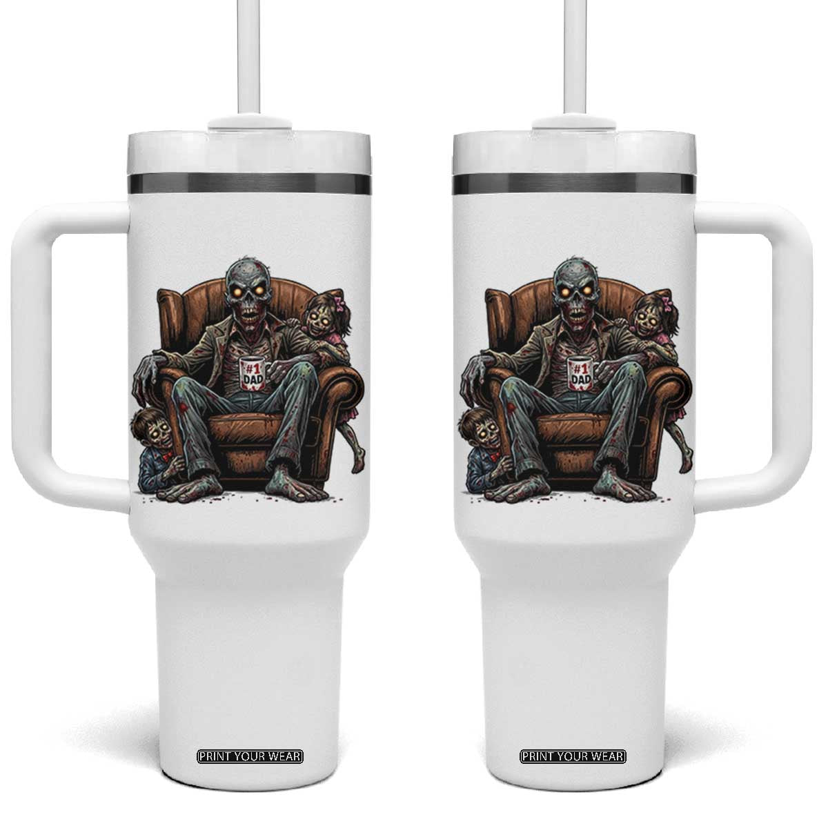 Funny #1 Dad Zombie Horror Tumbler With Handle Halloween Family Father Gift