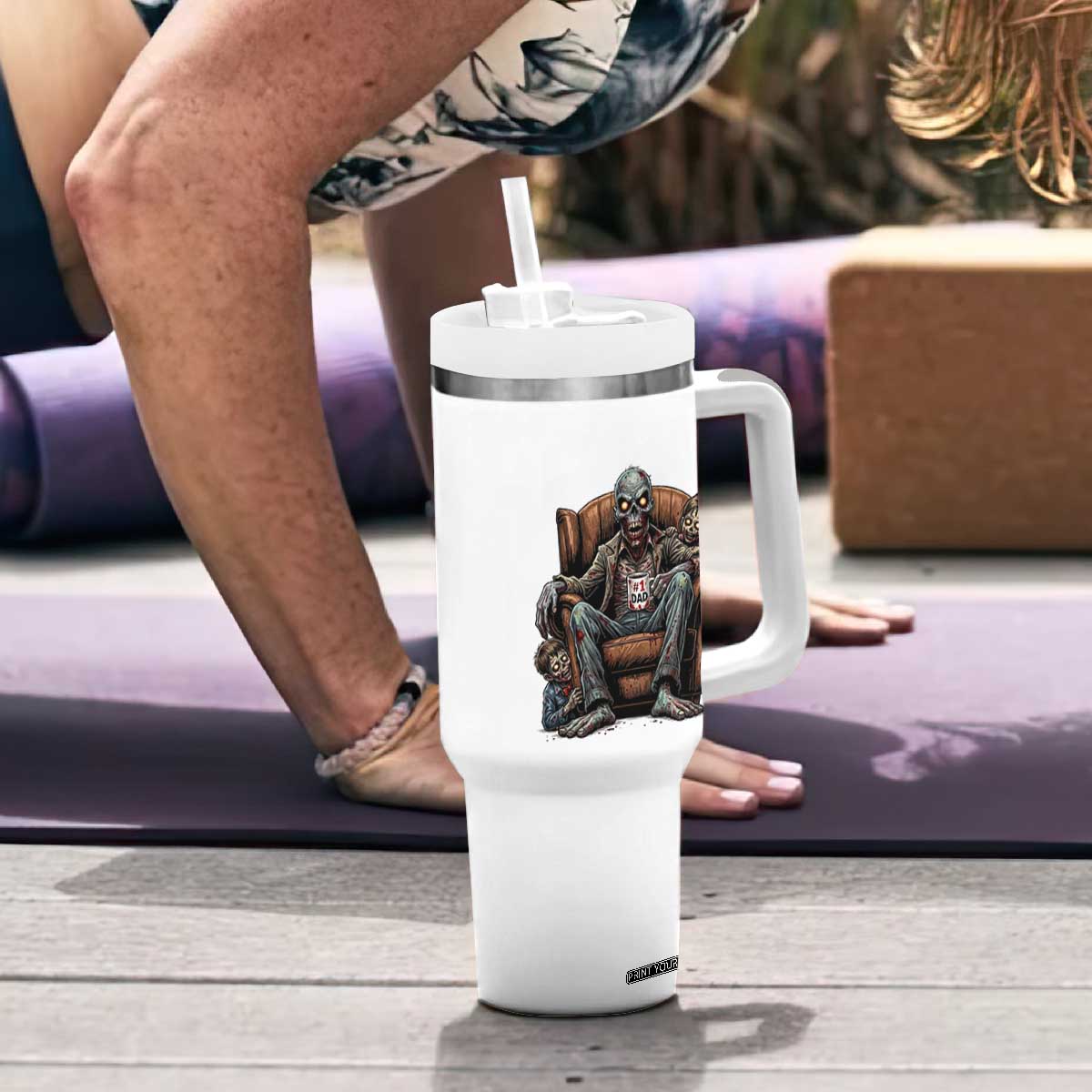 Funny #1 Dad Zombie Horror Tumbler With Handle Halloween Family Father Gift