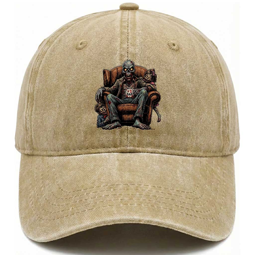 Funny #1 Dad Zombie Horror Washed Cotton Baseball Cap Halloween Family Father Gift