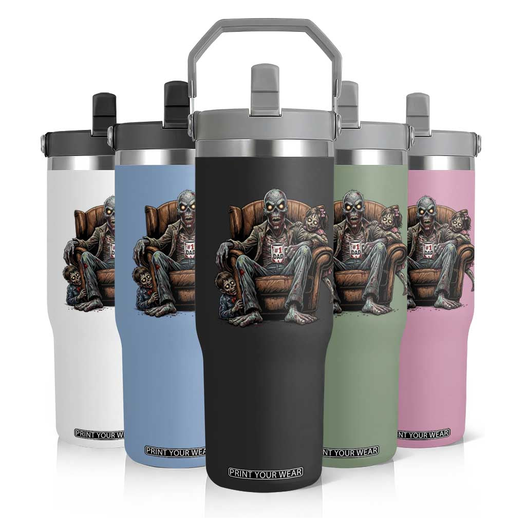 Funny #1 Dad Zombie Horror Flip Straw Tumbler Halloween Family Father Gift