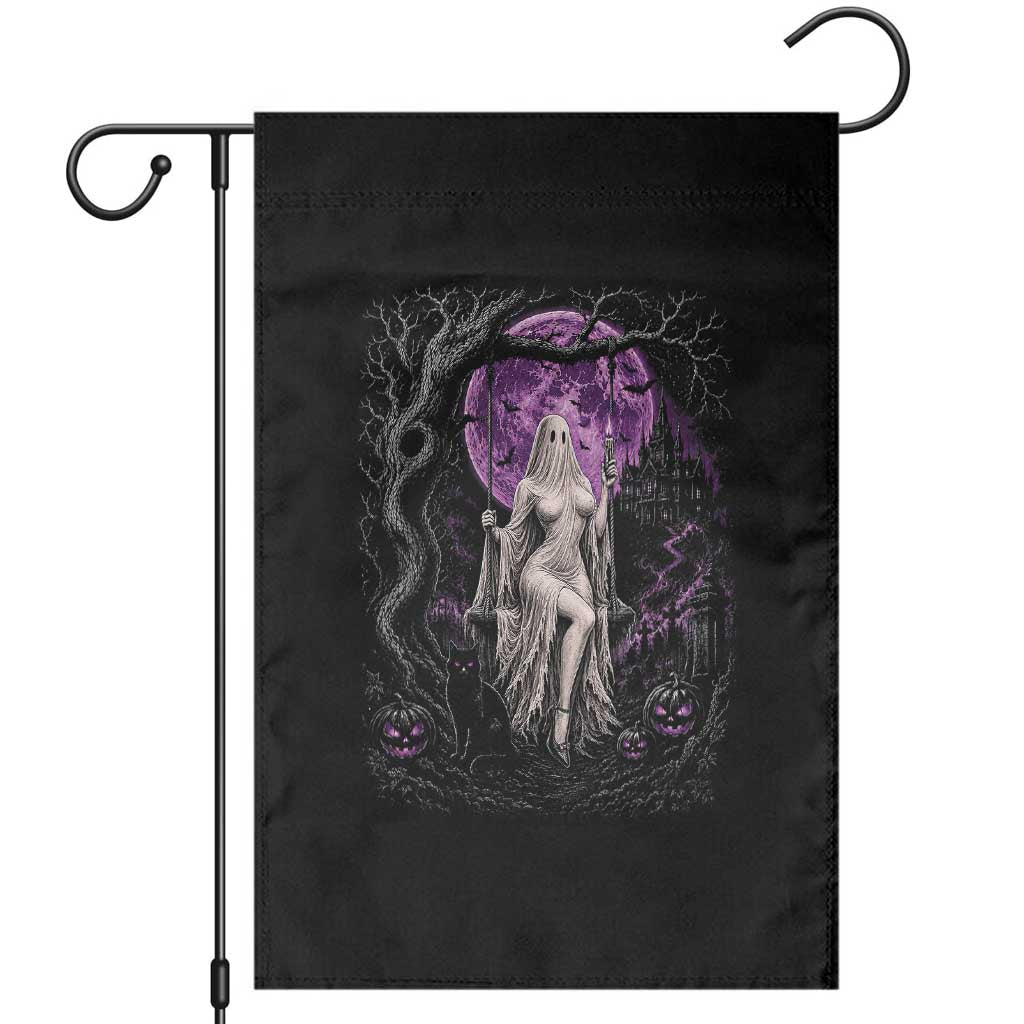 Mystical Ghost Girl Halloween Garden Flag Gothic Purple Moon Haunted Castle Art TS12 Black Print Your Wear