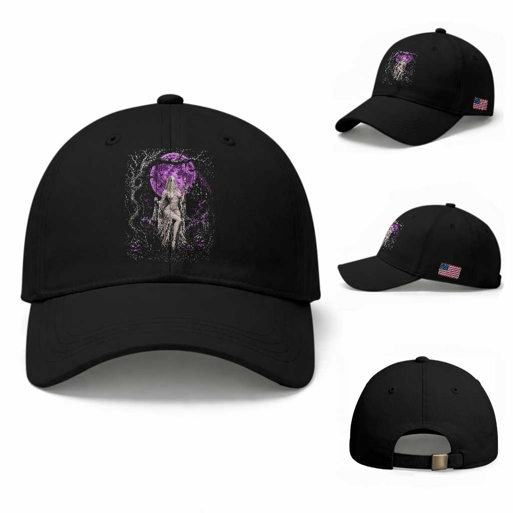 Mystical Ghost Girl Halloween Baseball Cap Gothic Purple Moon Haunted Castle Art