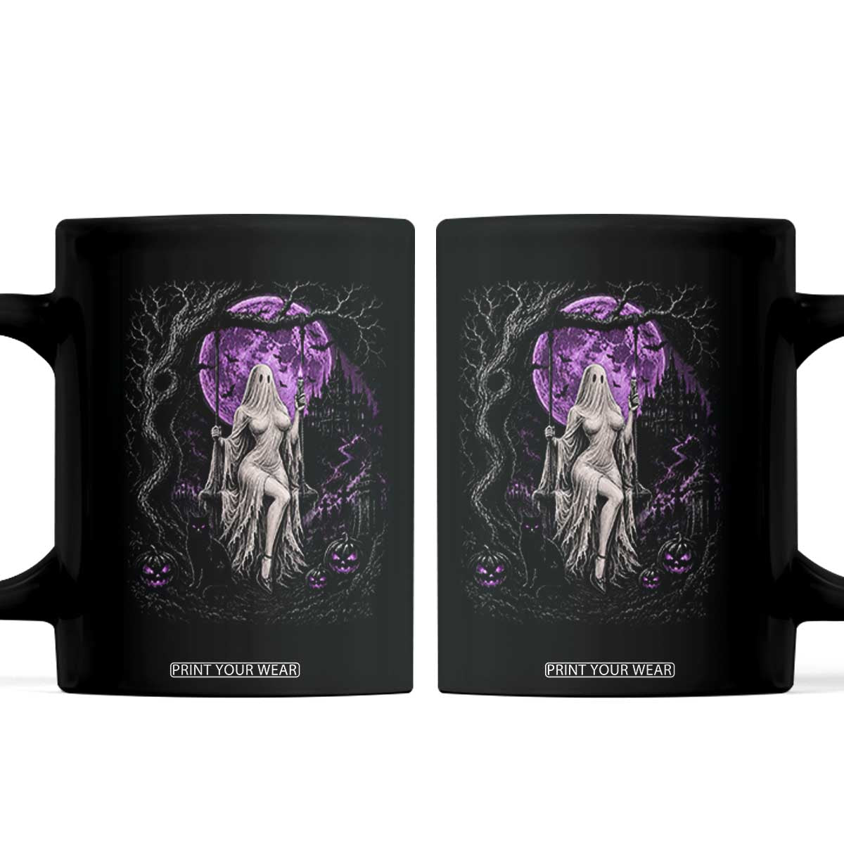 Mystical Ghost Girl Halloween Coffee Mug Gothic Purple Moon Haunted Castle Art TS12 Black Print Your Wear