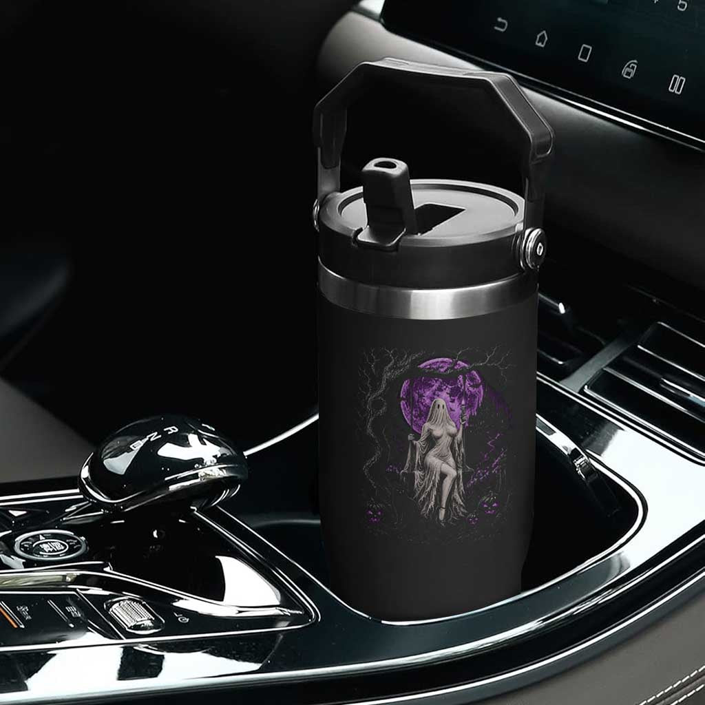 Mystical Ghost Girl Halloween Flip Straw Tumbler Gothic Purple Moon Haunted Castle Art TS12 Print Your Wear