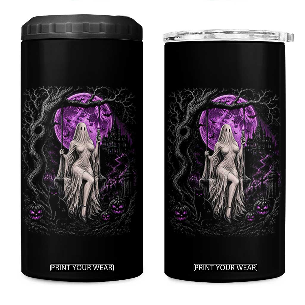 Mystical Ghost Girl Halloween 4 in 1 Can Cooler Tumbler Gothic Purple Moon Haunted Castle Art TS12 One Size: 16 oz Black Print Your Wear