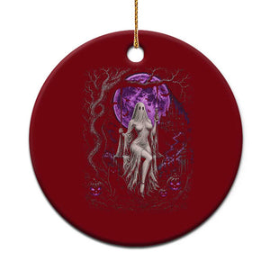 Mystical Ghost Girl Halloween Ceramic Ornament Gothic Purple Moon Haunted Castle Art