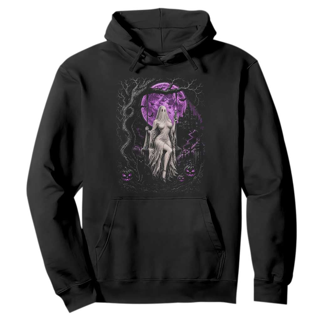 Mystical Ghost Girl Halloween Hoodie Gothic Purple Moon Haunted Castle Art TS12 Black Print Your Wear