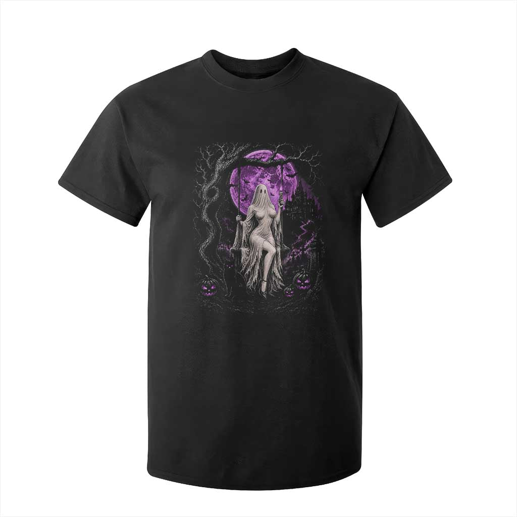 Mystical Ghost Girl Halloween T Shirt For Kid Gothic Purple Moon Haunted Castle Art TS12 Black Print Your Wear
