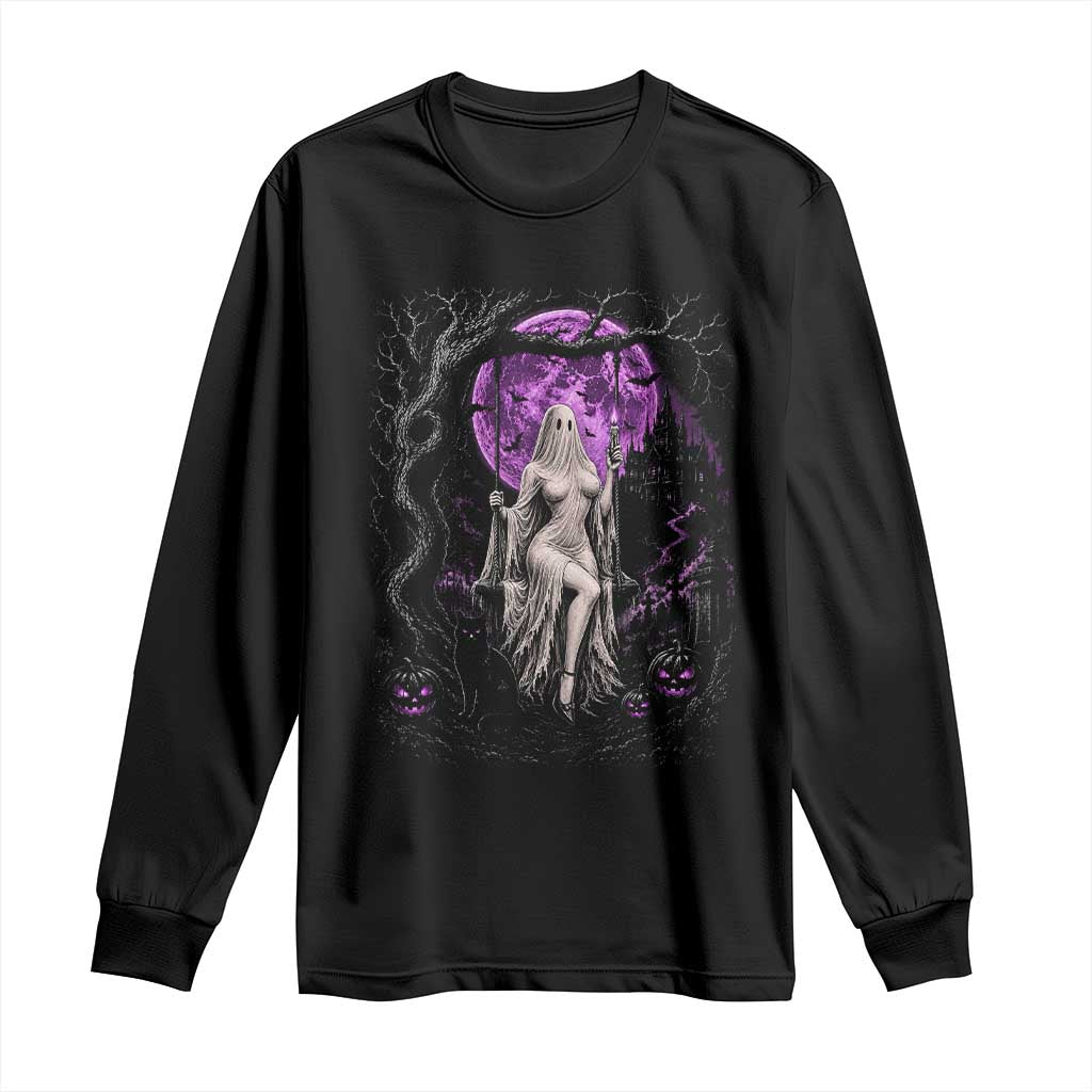 Mystical Ghost Girl Halloween Long Sleeve Shirt Gothic Purple Moon Haunted Castle Art TS12 Black Print Your Wear
