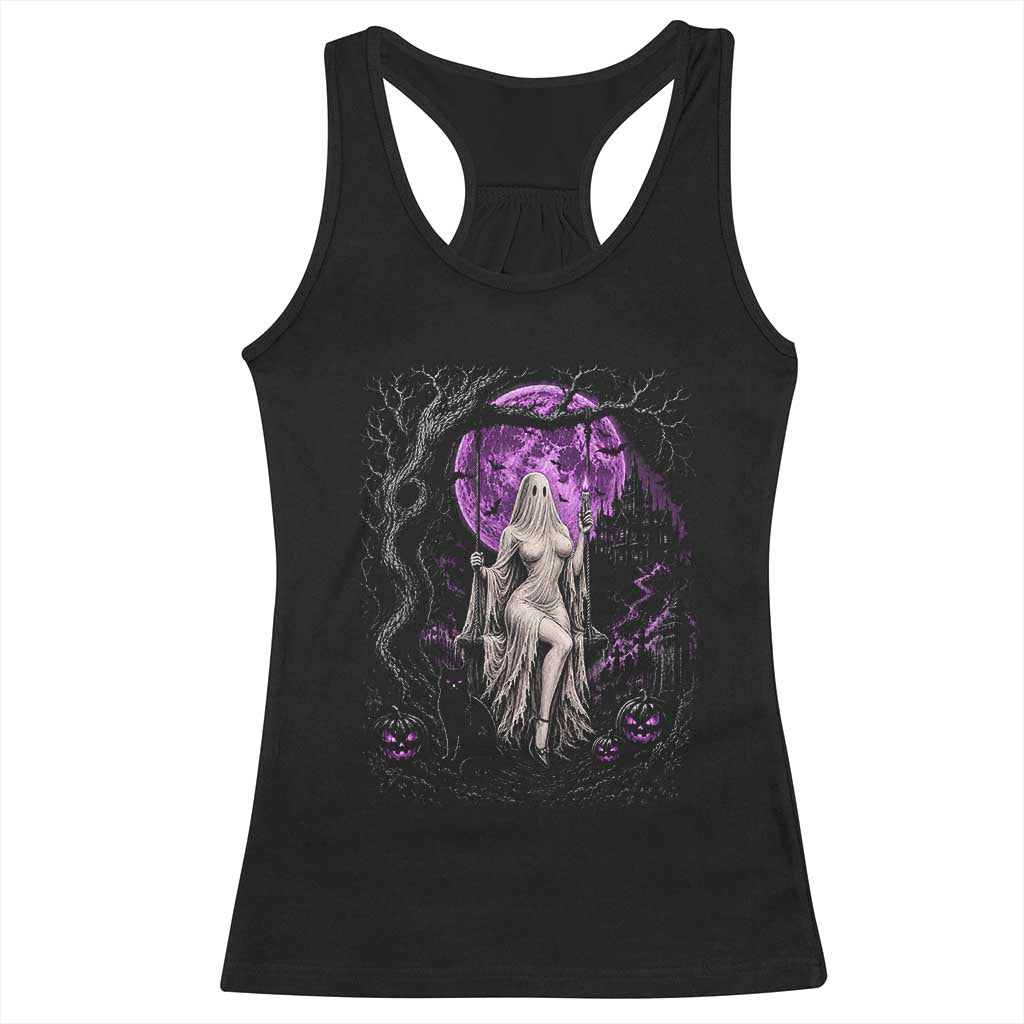 Mystical Ghost Girl Halloween Racerback Tank Top Gothic Purple Moon Haunted Castle Art