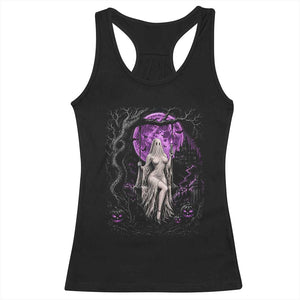 Mystical Ghost Girl Halloween Racerback Tank Top Gothic Purple Moon Haunted Castle Art