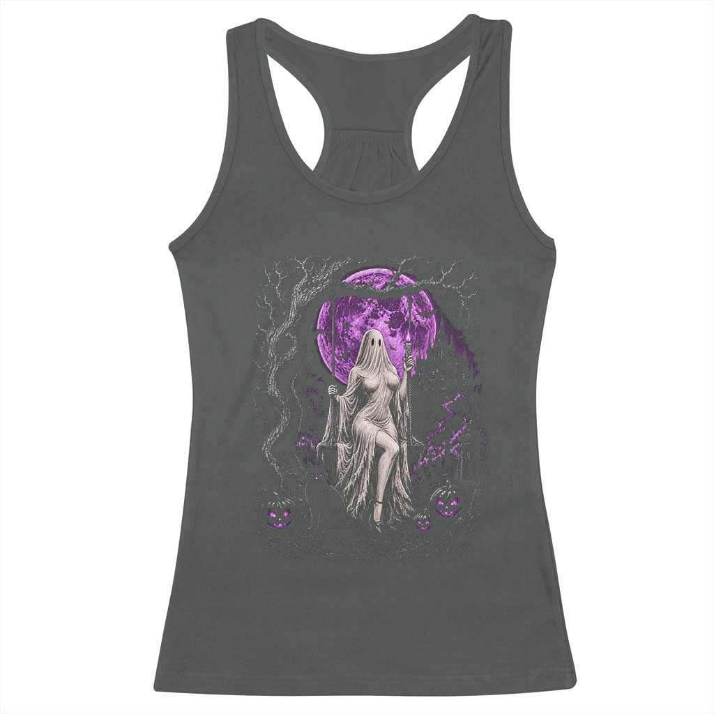Mystical Ghost Girl Halloween Racerback Tank Top Gothic Purple Moon Haunted Castle Art