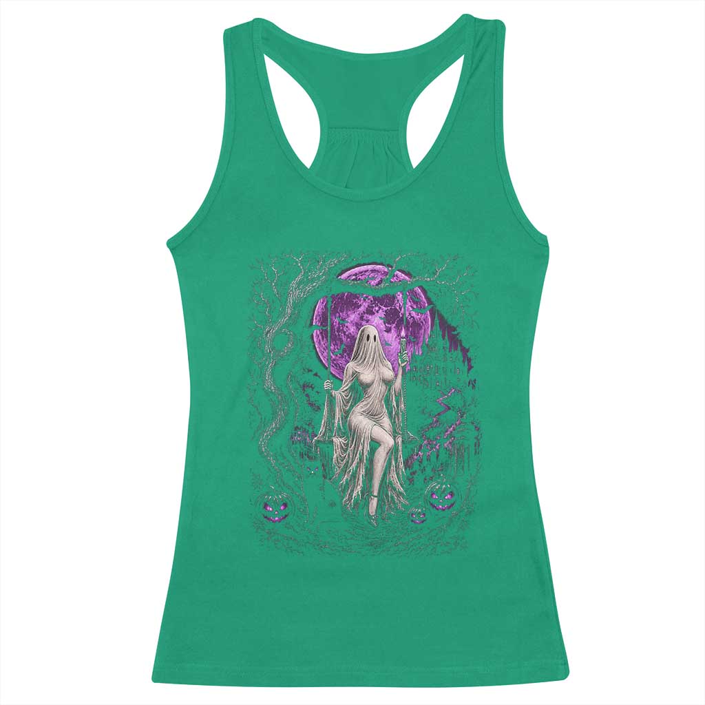 Mystical Ghost Girl Halloween Racerback Tank Top Gothic Purple Moon Haunted Castle Art