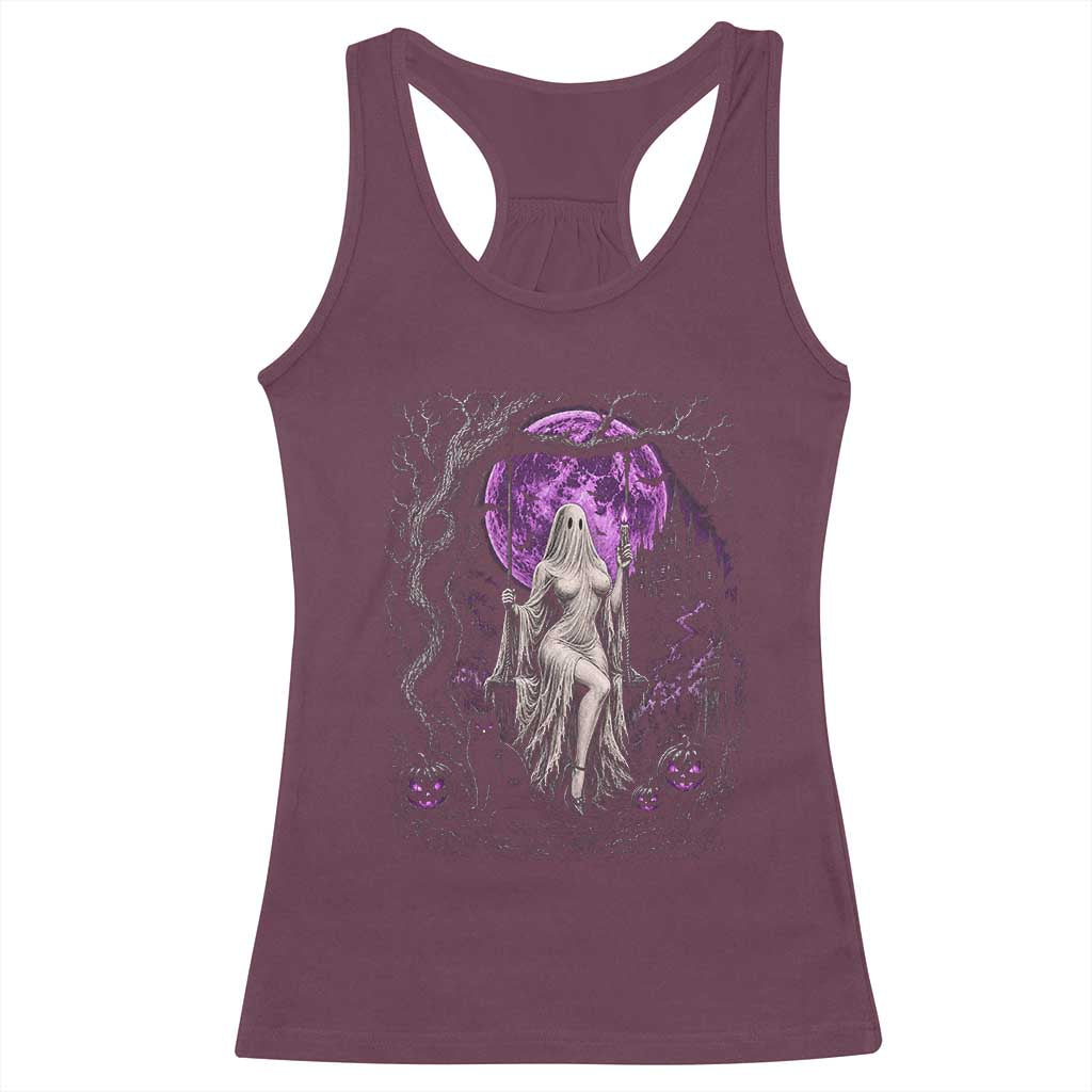 Mystical Ghost Girl Halloween Racerback Tank Top Gothic Purple Moon Haunted Castle Art