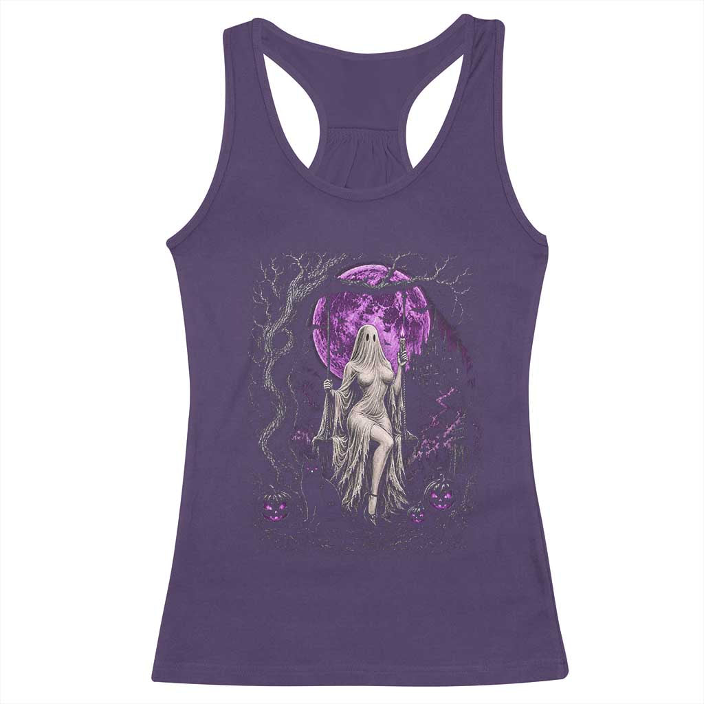 Mystical Ghost Girl Halloween Racerback Tank Top Gothic Purple Moon Haunted Castle Art