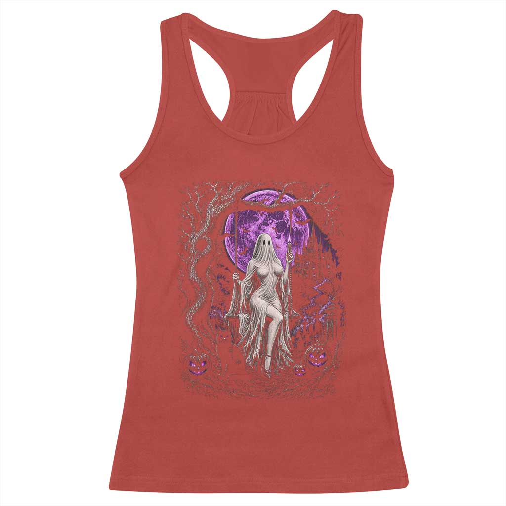 Mystical Ghost Girl Halloween Racerback Tank Top Gothic Purple Moon Haunted Castle Art