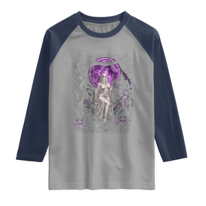 Mystical Ghost Girl Halloween Raglan Shirt Gothic Purple Moon Haunted Castle Art