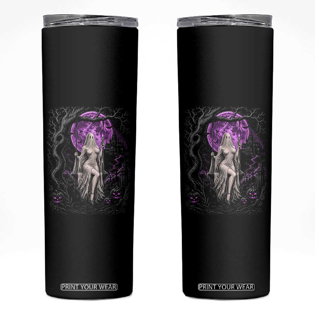 Mystical Ghost Girl Halloween Skinny Tumbler Gothic Purple Moon Haunted Castle Art TS12 Black Print Your Wear
