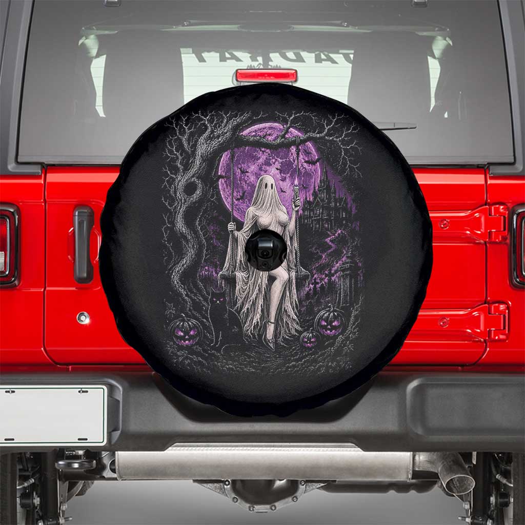 Mystical Ghost Girl Halloween Spare Tire Cover Gothic Purple Moon Haunted Castle Art TS12 Black Print Your Wear