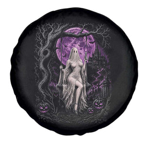 Mystical Ghost Girl Halloween Spare Tire Cover Gothic Purple Moon Haunted Castle Art TS12 Print Your Wear