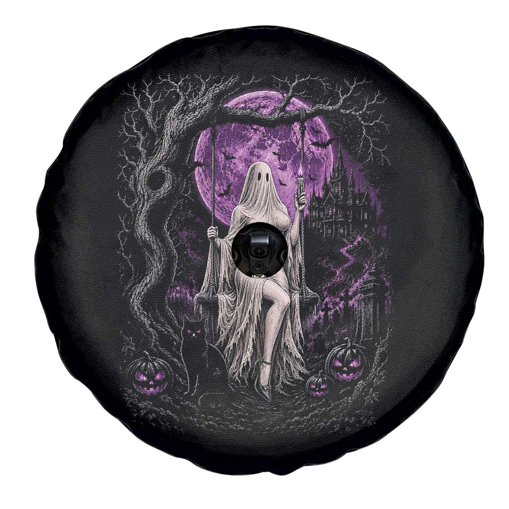 Mystical Ghost Girl Halloween Spare Tire Cover Gothic Purple Moon Haunted Castle Art TS12 Print Your Wear