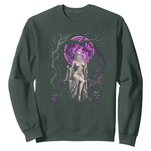 Mystical Ghost Girl Halloween Sweatshirt Gothic Purple Moon Haunted Castle Art
