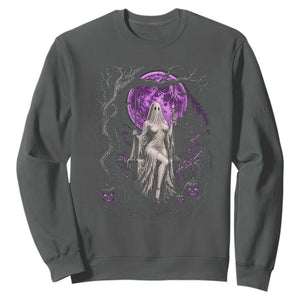 Mystical Ghost Girl Halloween Sweatshirt Gothic Purple Moon Haunted Castle Art
