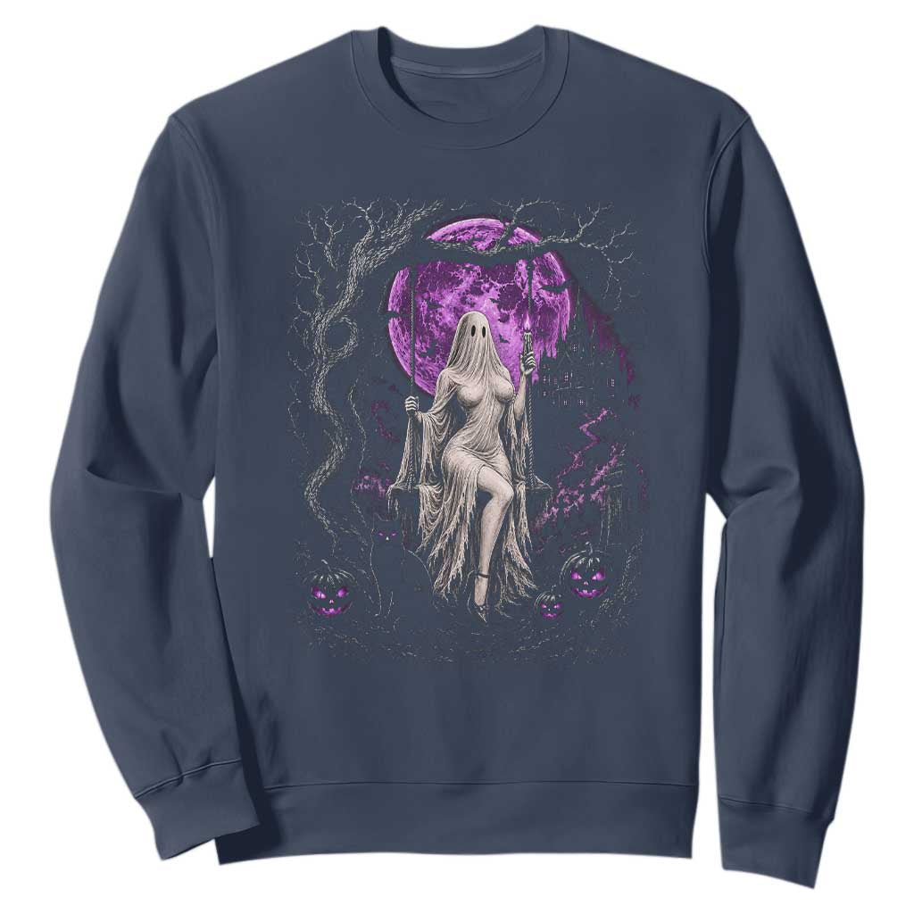 Mystical Ghost Girl Halloween Sweatshirt Gothic Purple Moon Haunted Castle Art