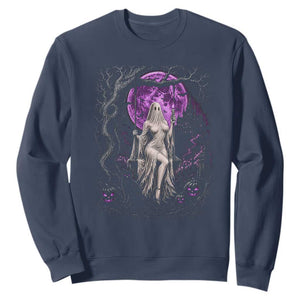 Mystical Ghost Girl Halloween Sweatshirt Gothic Purple Moon Haunted Castle Art