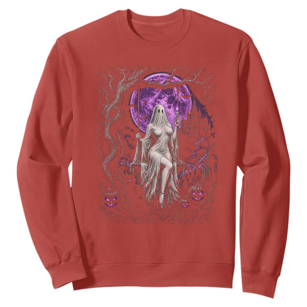 Mystical Ghost Girl Halloween Sweatshirt Gothic Purple Moon Haunted Castle Art