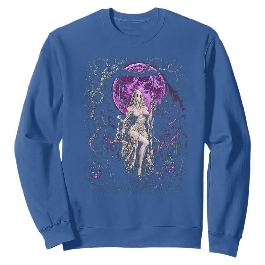 Mystical Ghost Girl Halloween Sweatshirt Gothic Purple Moon Haunted Castle Art