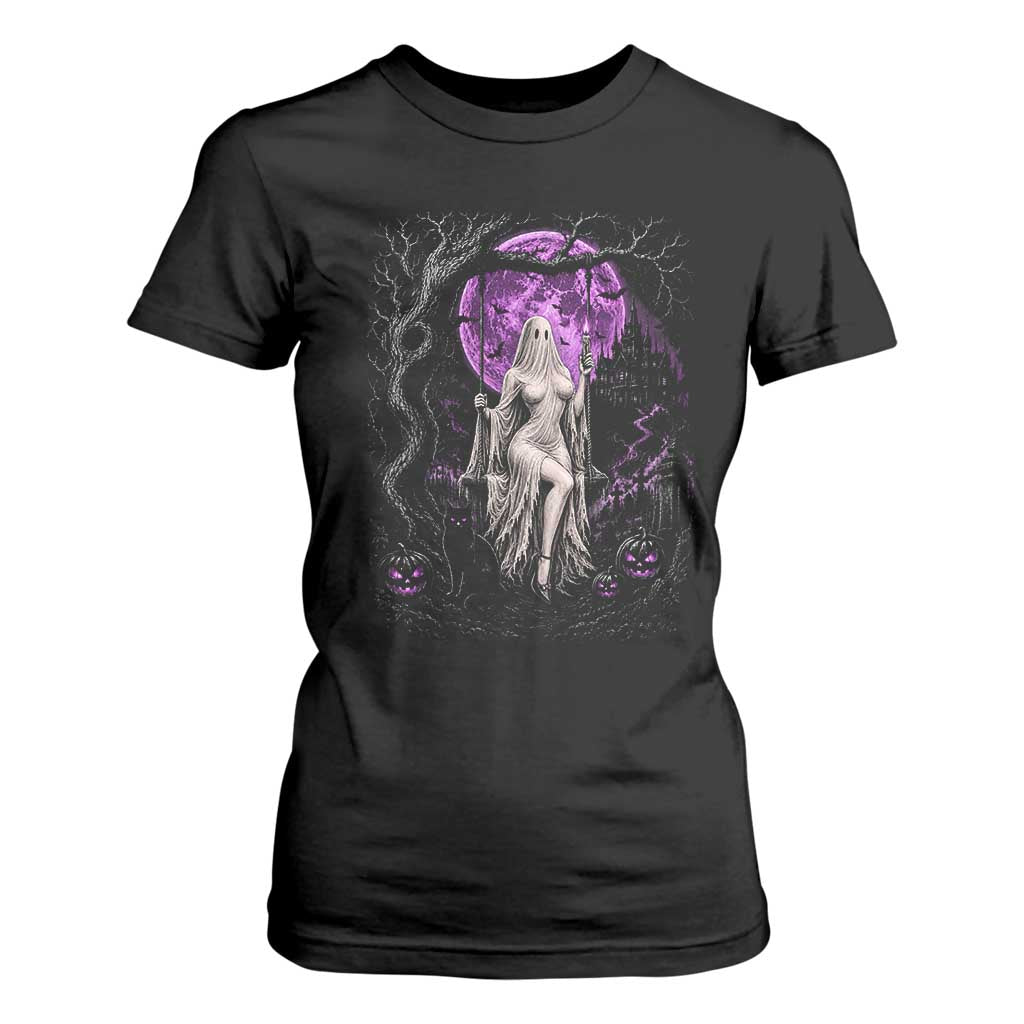 Mystical Ghost Girl Halloween T Shirt For Women Gothic Purple Moon Haunted Castle Art TS12 Black Print Your Wear