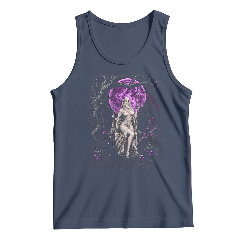 Mystical Ghost Girl Halloween Tank Top Gothic Purple Moon Haunted Castle Art