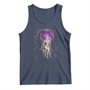Mystical Ghost Girl Halloween Tank Top Gothic Purple Moon Haunted Castle Art